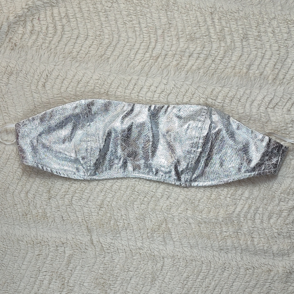 Pretty Little Thing Silver Coated Crackle Effect Denim Bandeau Size 12 Us
